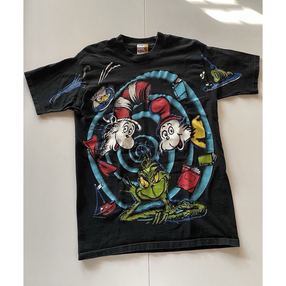Medium Vintage 90’s Dr. Suess T-Shirt Featuring The Grinch and Cat in the Hat